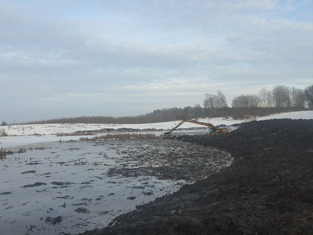 Kopanie Stawów Wykopy  Rekultywacje odmulanie koparka long faszyna