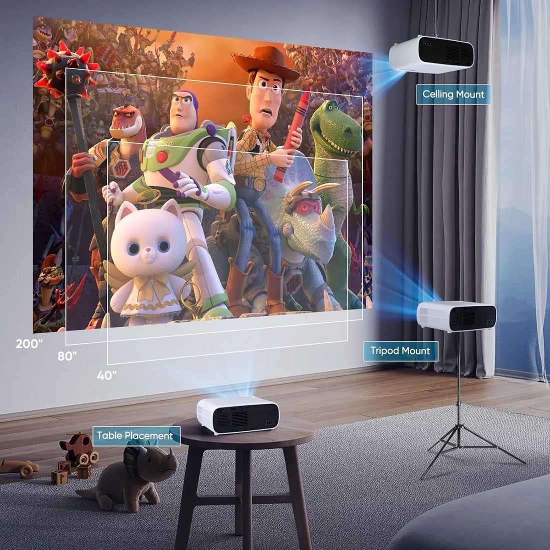 Mini Projektor WiFi Bluetooth Przenośny Full HD 1080P Rzutnik AT-M269A