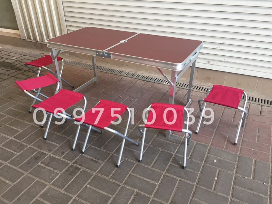 УСИЛЕННЫЙ стол + 6 стульев. Раскладной для пикника кемпинга