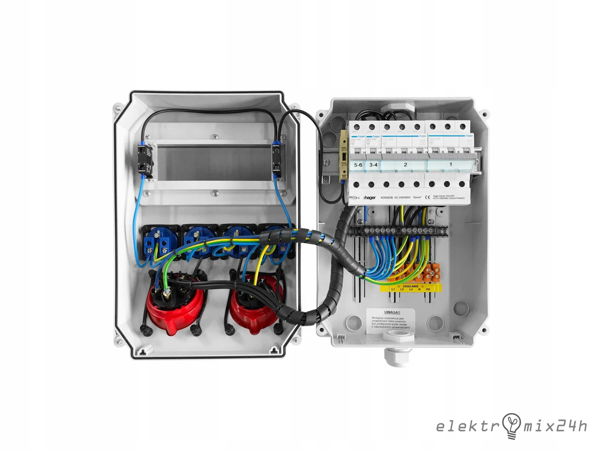 Skrzynka z podświetleniem LED gniazda 4x16A 230V | 1x16A/1x32A 5P 400V