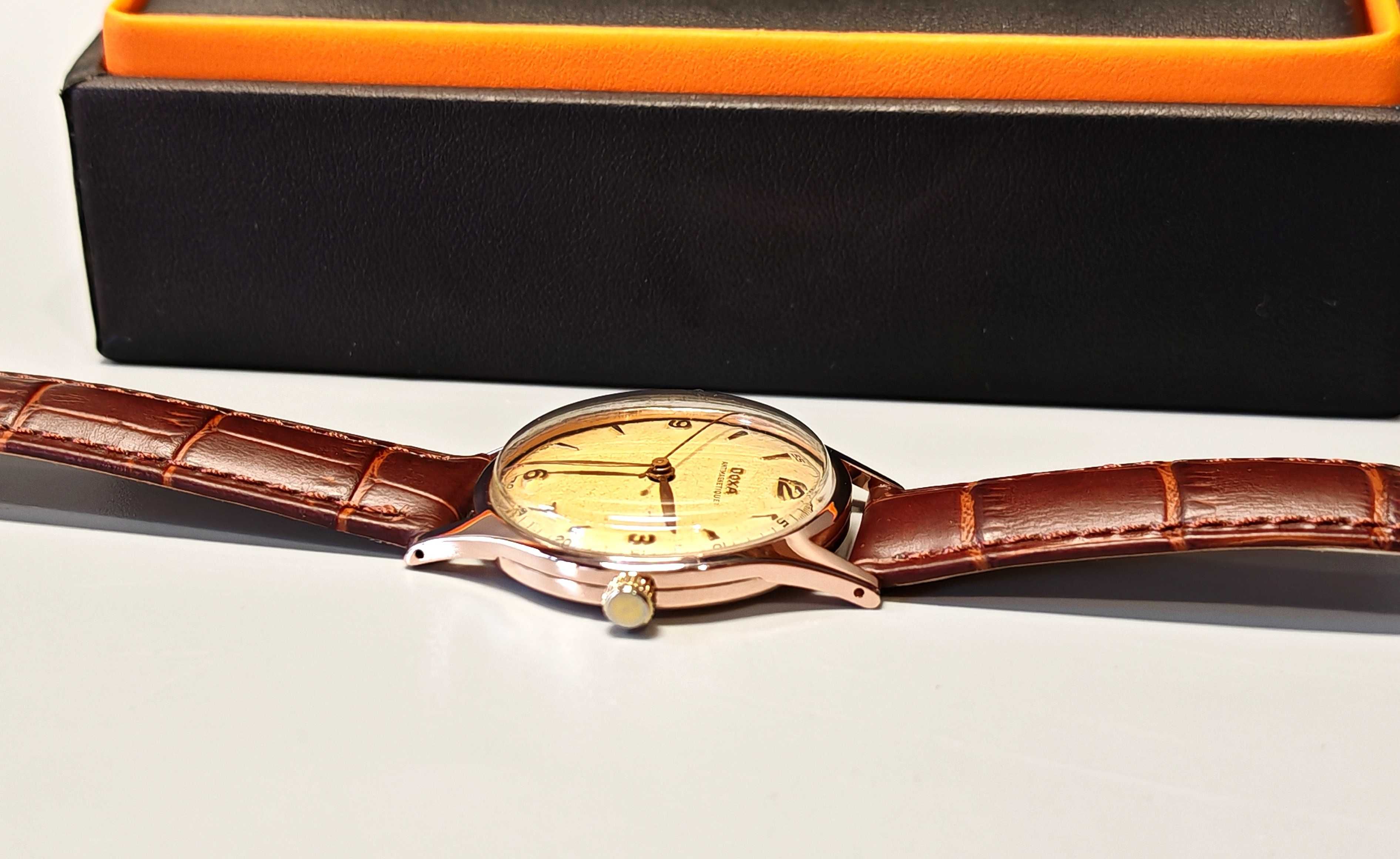 Złoty Zegarek Doxa Antimagnetique 585 14K Mechaniczny Pudełko Szwajcar