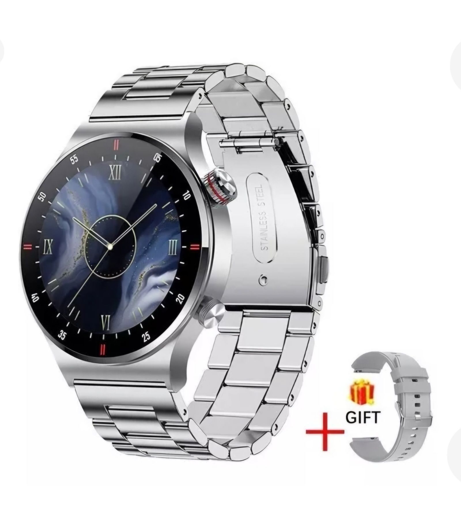 Smart watch meski NFC srebrny stalowa Bransoleta Rozmowy Meski zegarek