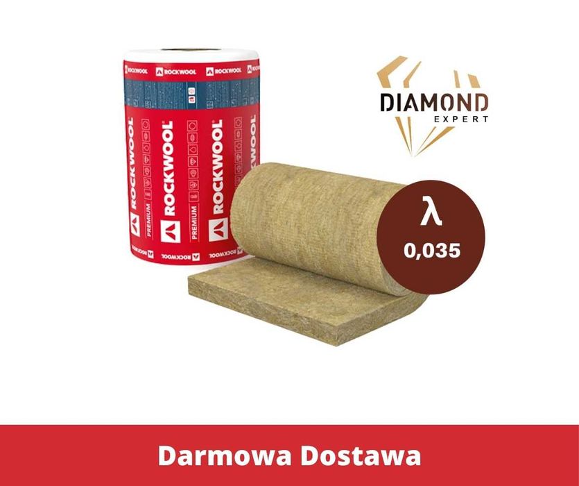 Wełna Mineralna Szklana-5cm Poddasza Domy Szkieletowe 0,033 Rolki Wata