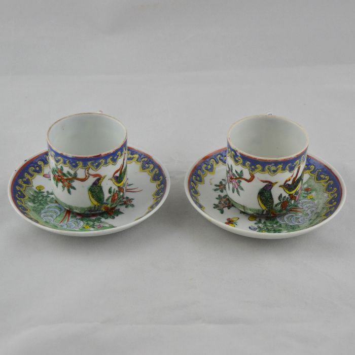 Par de chávenas de café e pires, Porcelana da China com Faisões