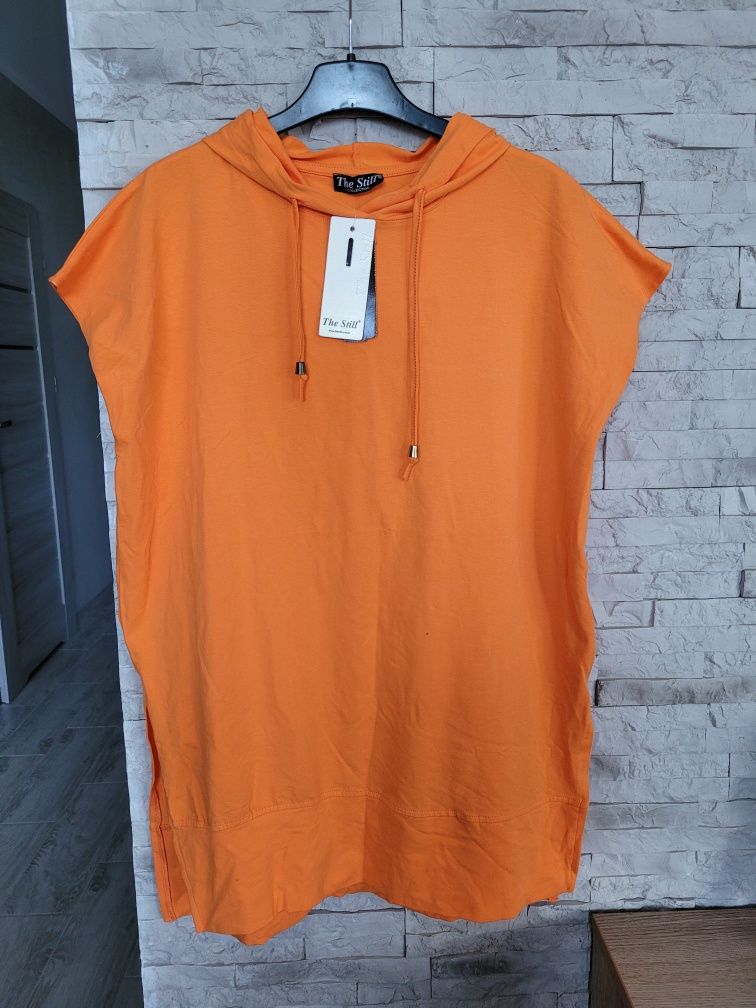 Nowa z metką pomarańczowa dłuższa bluza tunika z kapturem L/XL bawełna