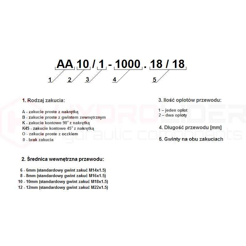 Przewód wąż hydrauliczny dn13 22/22 aa 1m 275bar