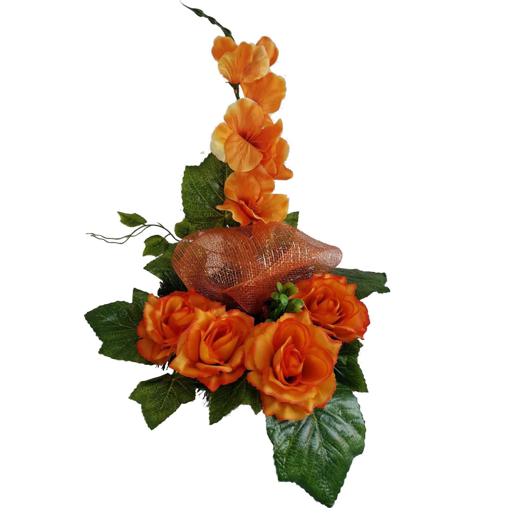 Stroik na grób cmentarz kompozycja kwiaty wiązanka POMARAŃCZOWY