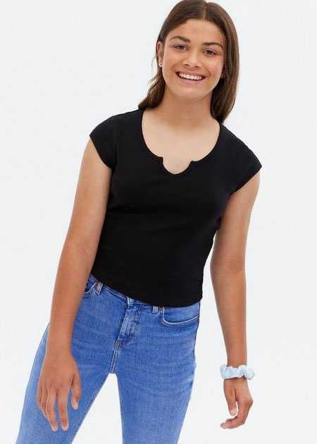 Базовая черная футболка New Look для девочки 12-13 лет, 152-158 см