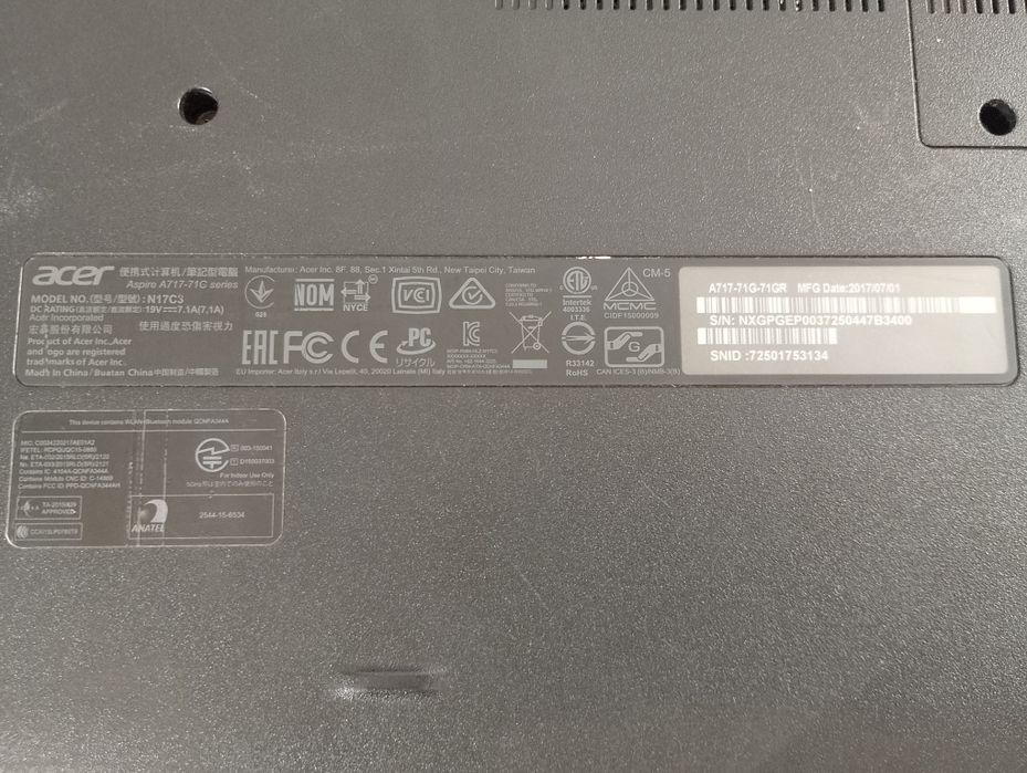 Acer ASPIRE 7 A717-71G-71GR uszkodzony