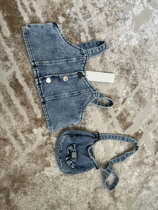 Top na ramiączkach z torebaczka zestaw wiek 2-3 lata . Jeans . Nowy