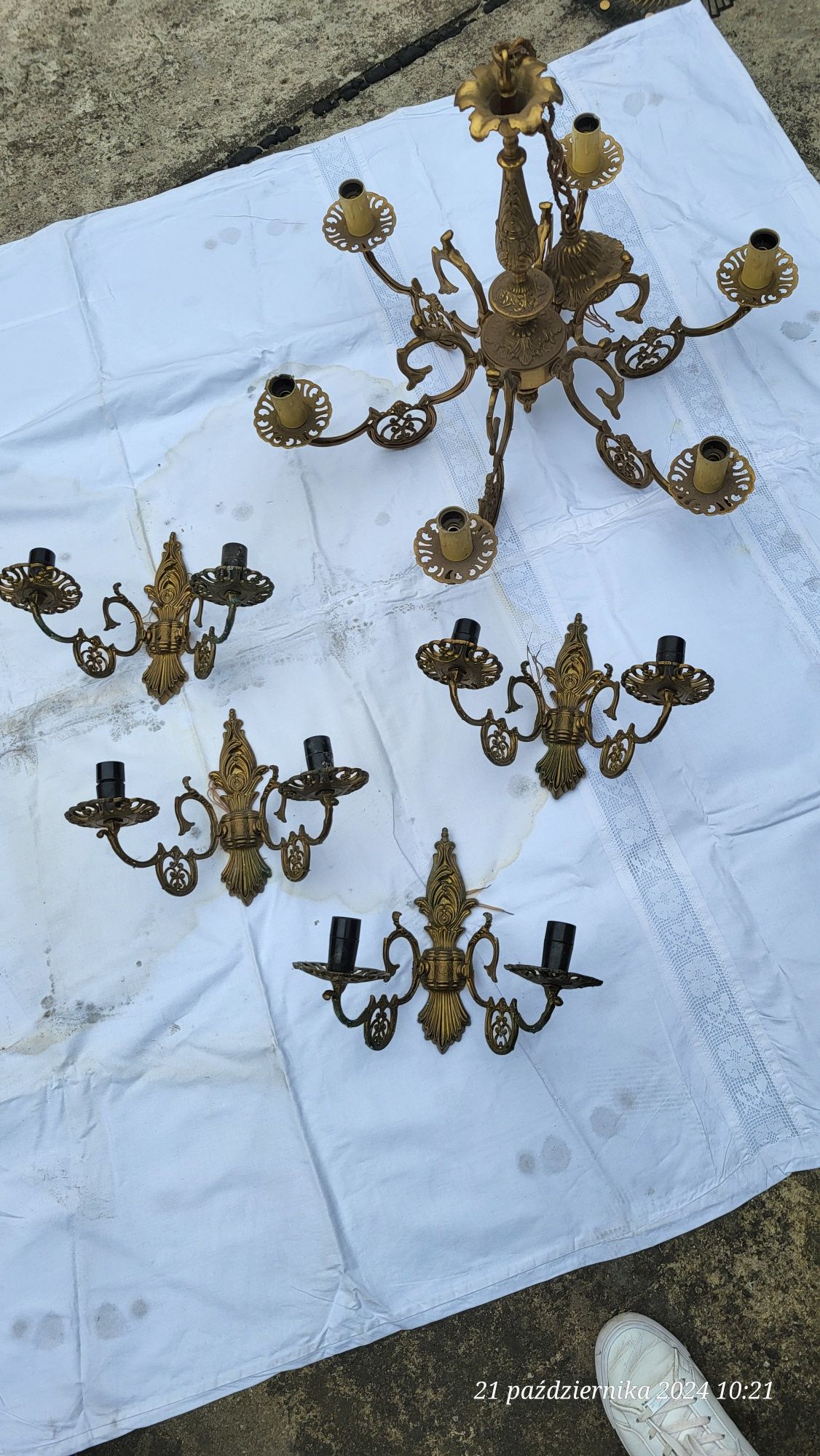 Mosiężna lampa kinkiety świecznik całość