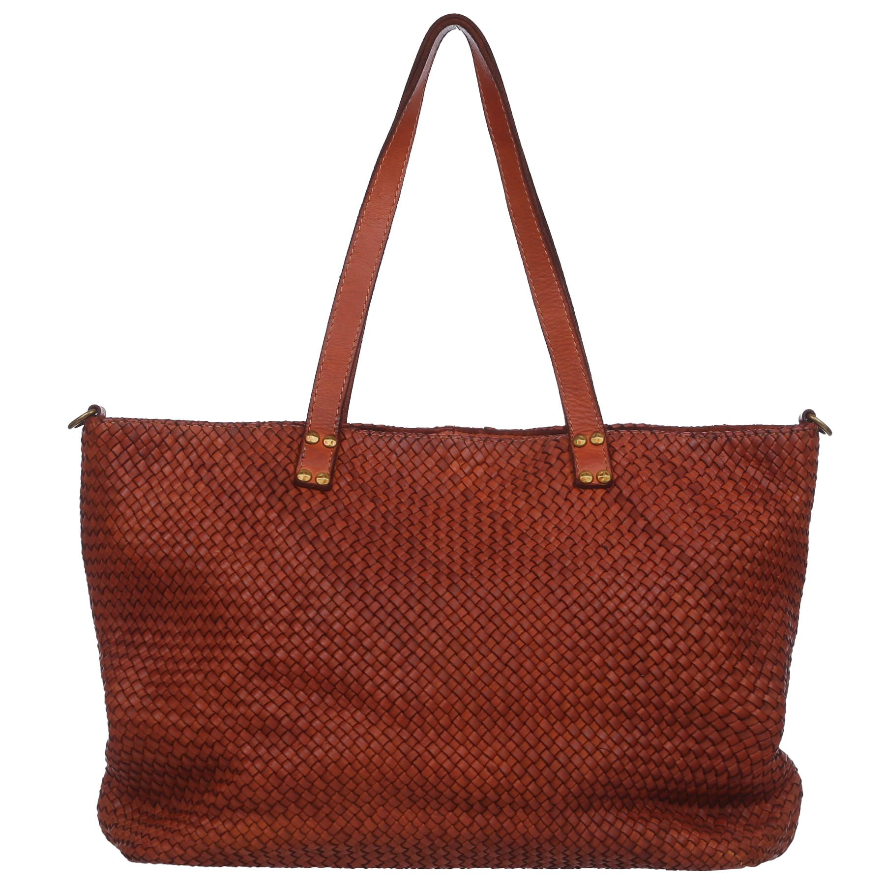 VERA PELLE torebka skórzana shopper pleciona vintage V533 czarna