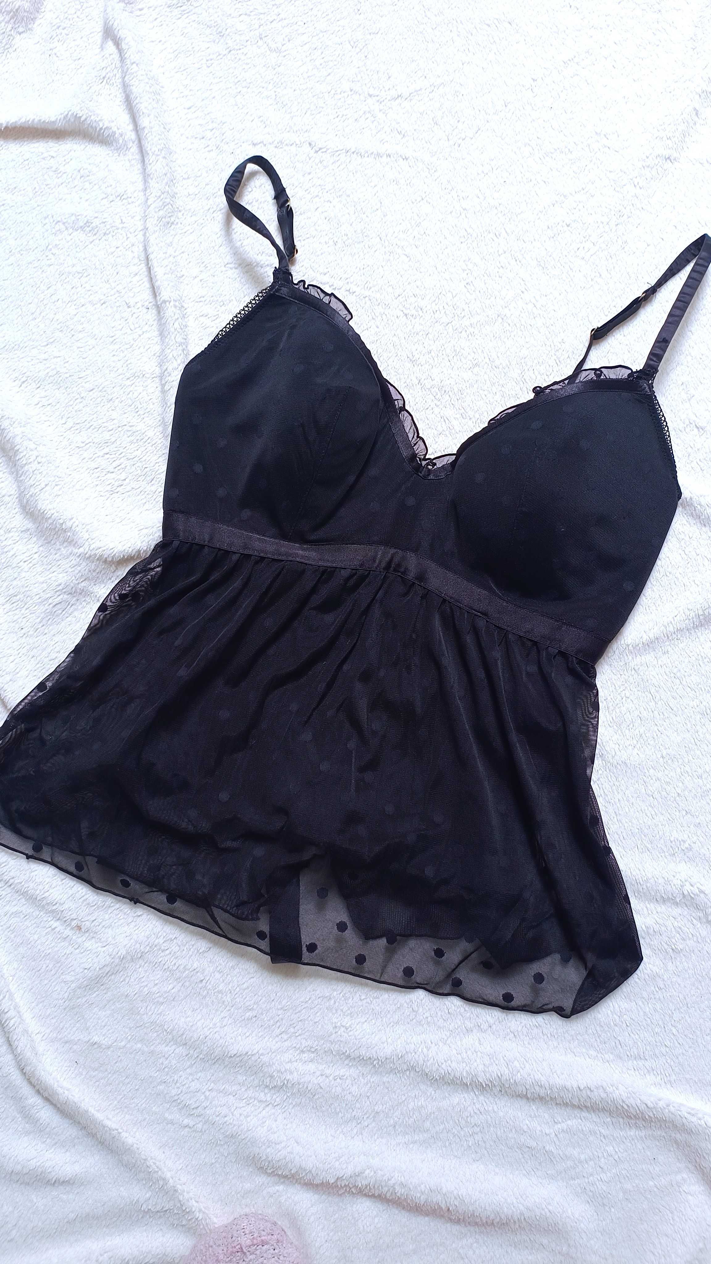 Sexi koszulka nocna z gorsetem delikatny top usztywniane miseczki 80C