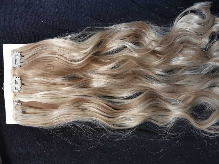 Doczepiane włosy clip in 65 cm pasma blond