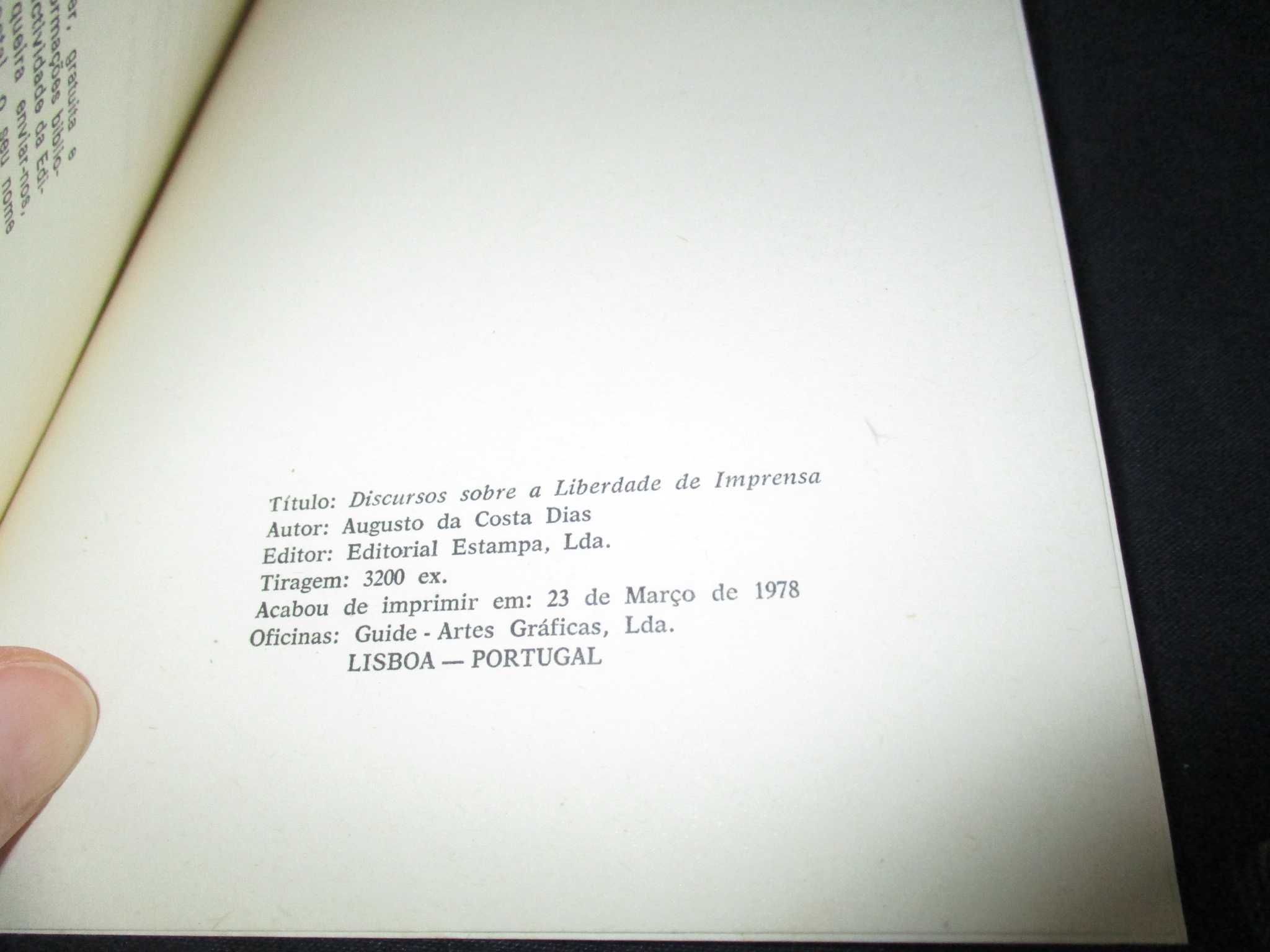 Livro Discursos sobre a Liberdade de Imprensa 1821 Estampa