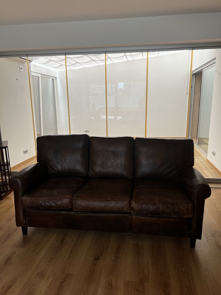 Sofas de couro castanho natural