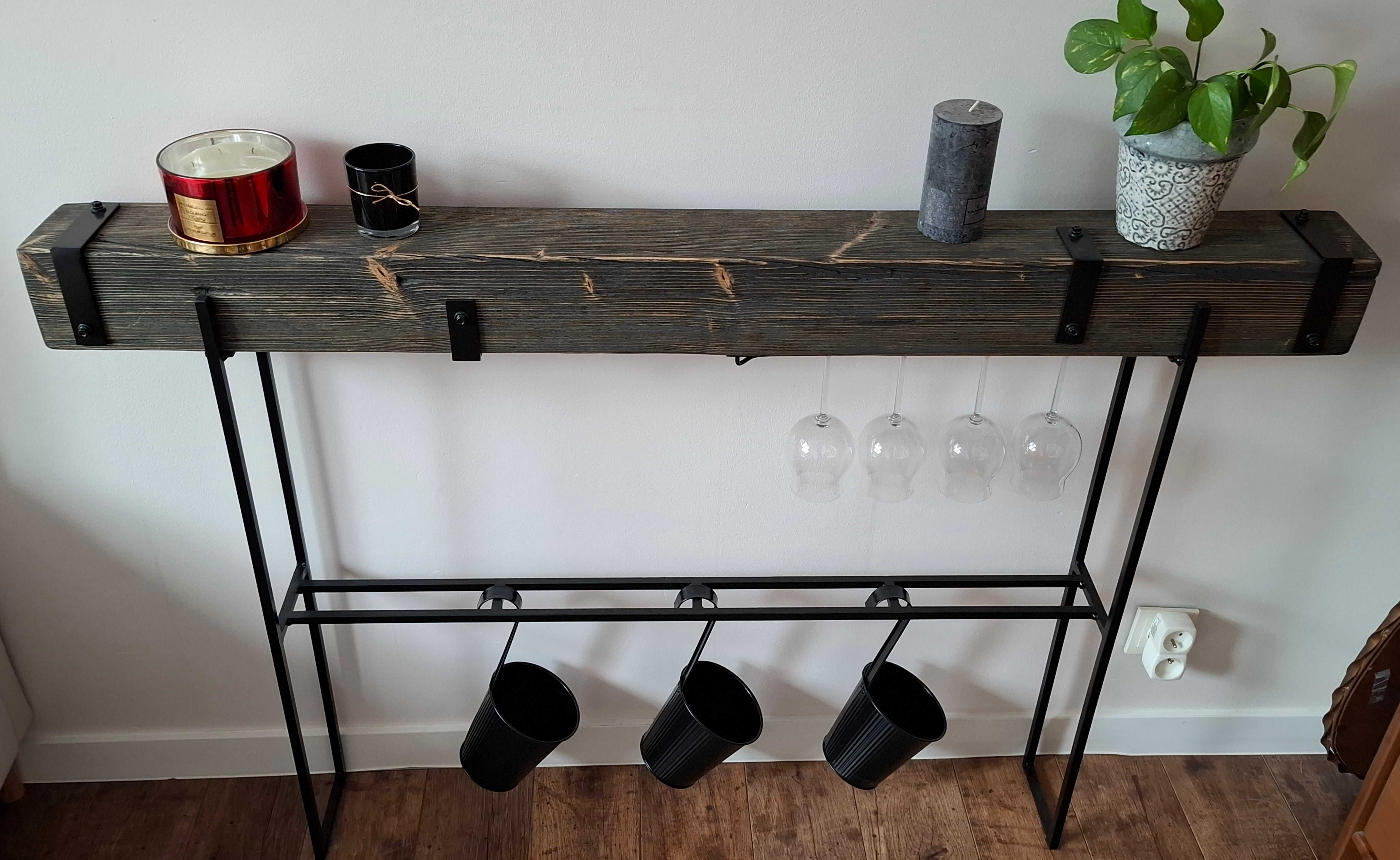 Sprzedam konsolę loft, stojak na wino, handmade.