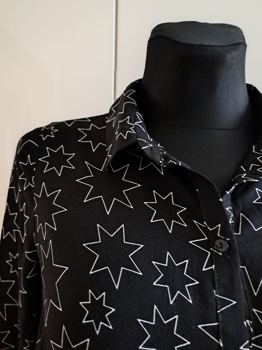 Zara woman  czarna bluzka koszulowa w gwiazdki wiskoza