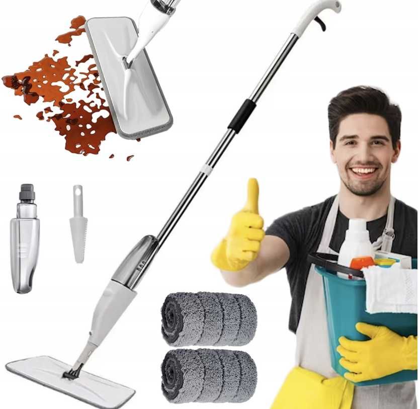 MOP ZE SPRYSKIWACZEM  długi 120cm 350ml + 3X mikrofibra wkłady 3sztuk