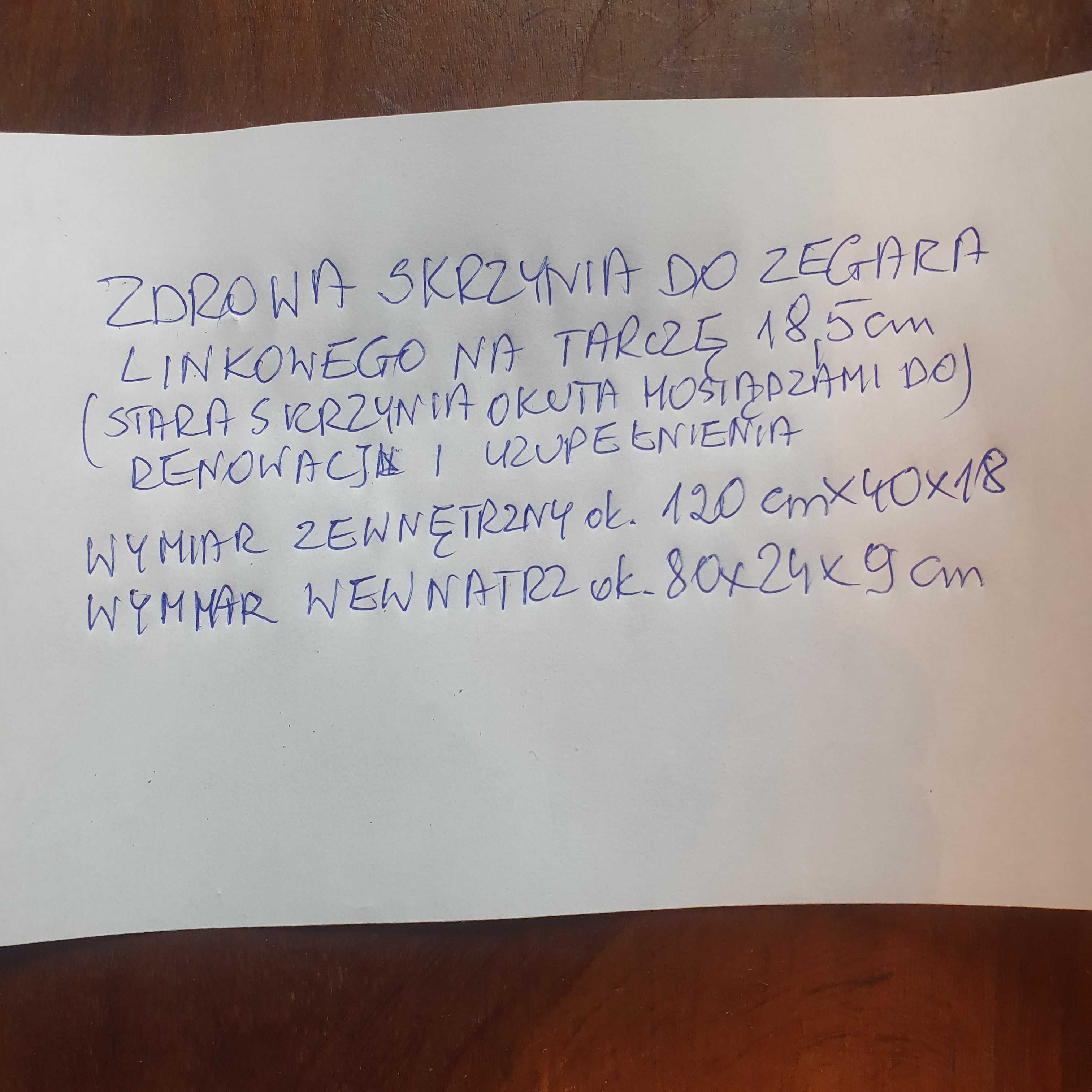 Zabytkowa skrzynia do zegara linkowego=do renowacji i uzupełnienia