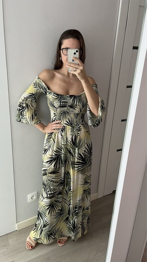 Lidia Kalita sukienka maxi długa w liście palmy S/M wiskoza