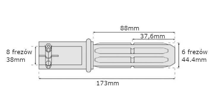 Adapter redukcja wałka WOM 8 frezów 38mm / 6 frezów 44,4mm