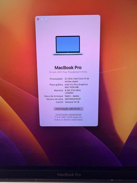 MacBook Pro 13 2017 i5 8gb/256 gb - em Bom Estado