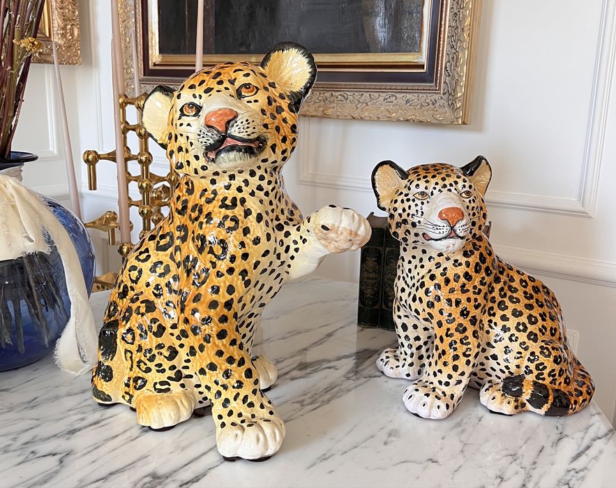 Figura rzezba geparda lamparta ceramiczna terakota made In Italy