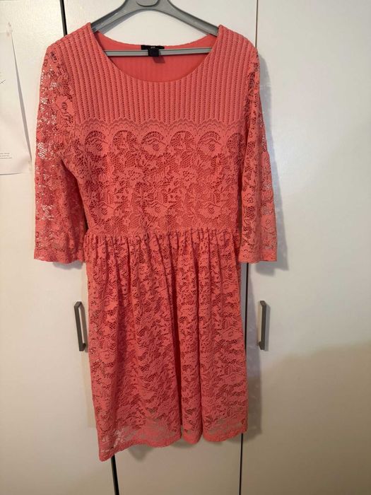Vestido Estilo Renda Rosa Salmão L H&M
