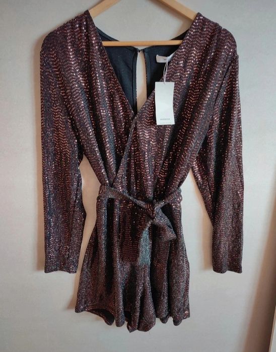 Kombinezon cekiny z paskiem Nowy z metką Andrzejki bal sylwester S M R