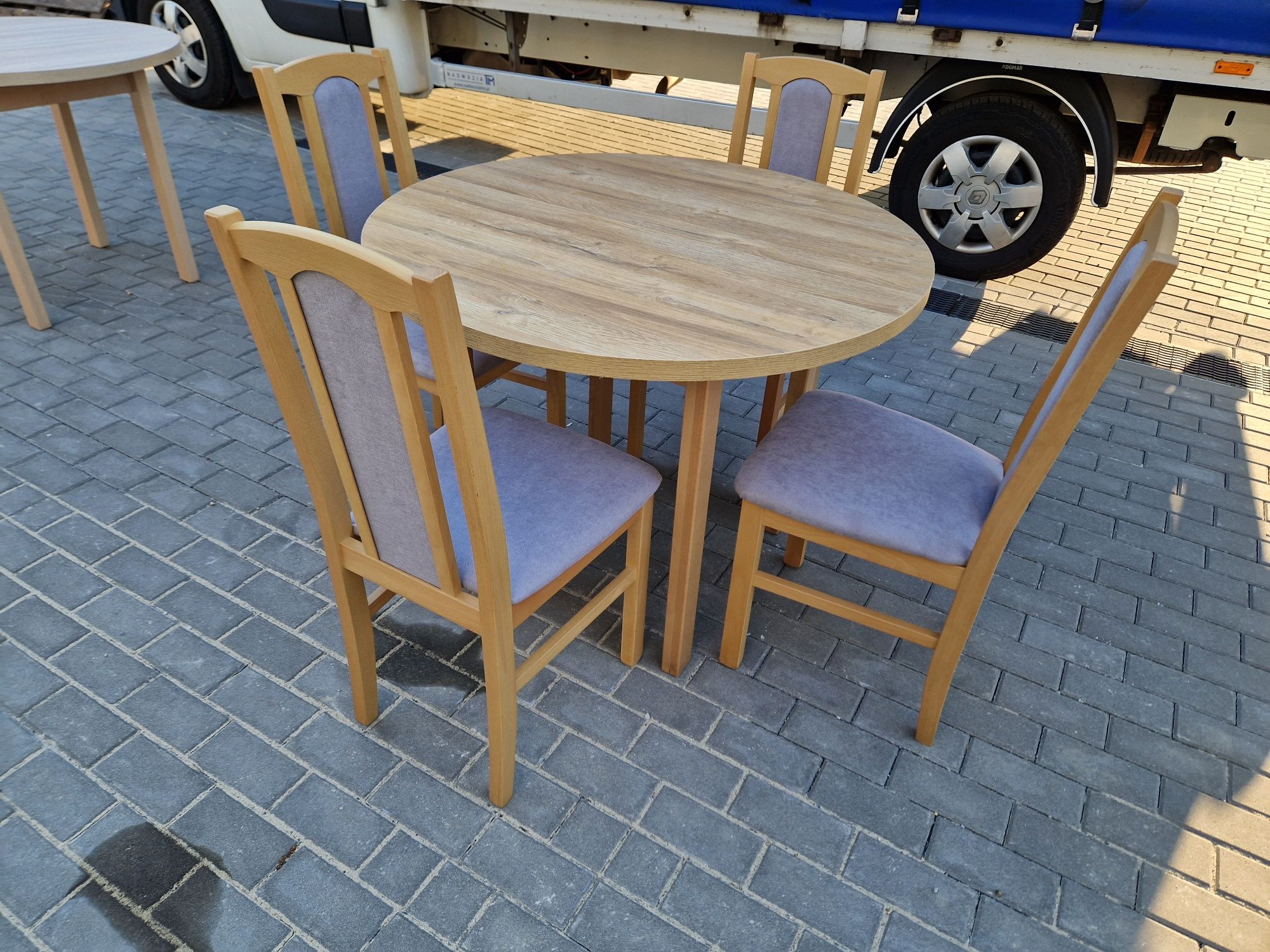 Nowe: Stół okrągły rozkładany + 4 krzesła ,grandson + szary, dostawaPL