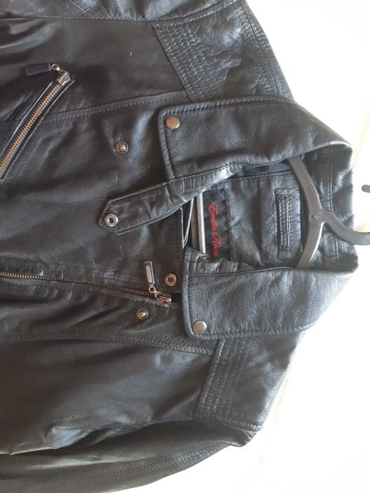 Casaco em pele genuína, preto, também para motard, design muito bonito