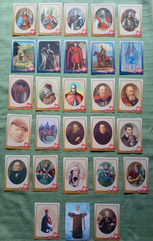 Zestaw 28 pocztówek z postaciami historycznymi
