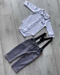 Zestaw spodnie z szelkami  +koszulobody 74