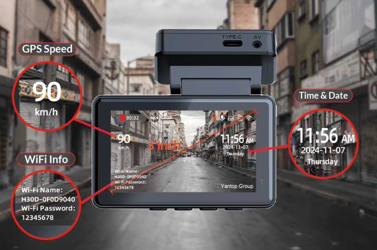 Rejestrator 4K FHD WiFi GPS ekran 3-cale 2-kamery sensor Sony G-sensor