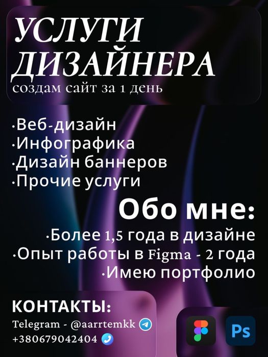 Веб-дизайнер.Дизайн інфографіки. Інші послуги у Photoshop та Figma.