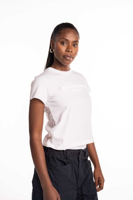 Футболка Alexander Wang Distressed Logo Shrunken Tee White