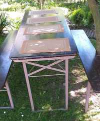 Zestaw ogrodowy, stół i dwie ławy, drewniany