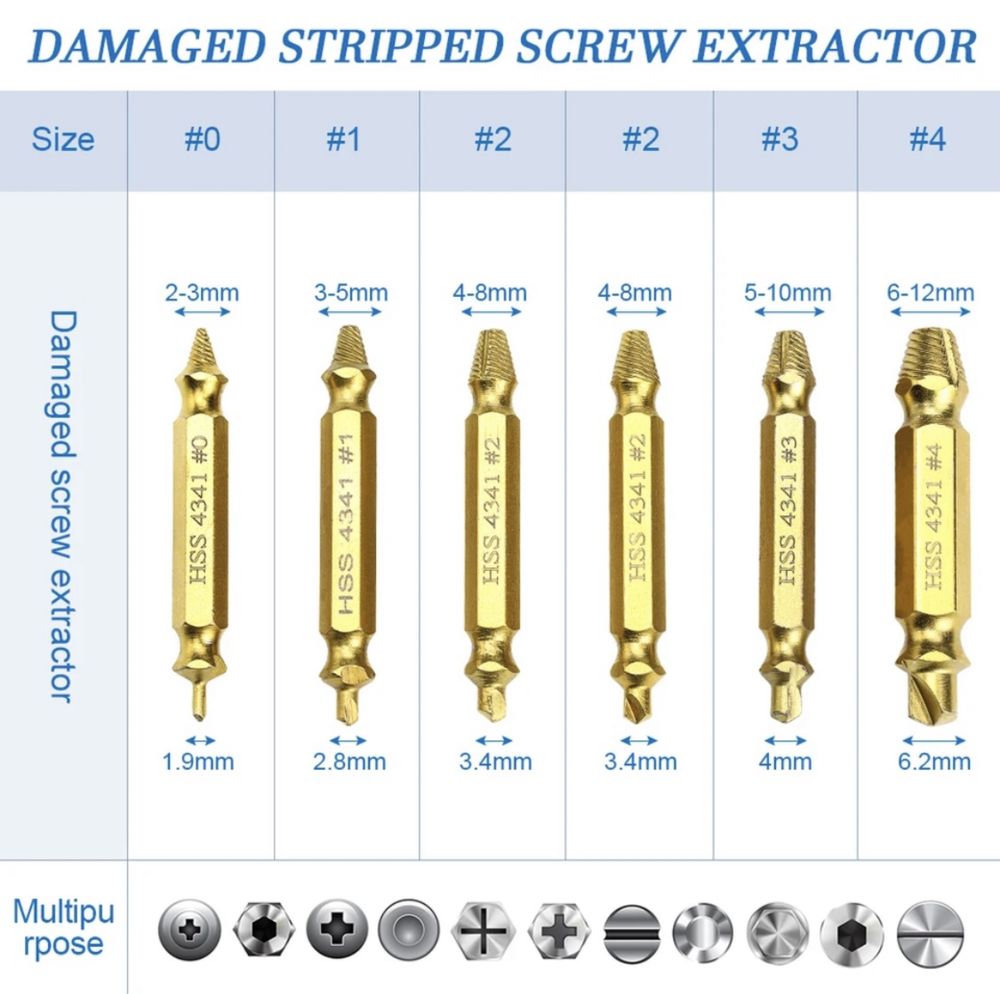 Набір екстракторів для демонтажу шурупів 6 шт