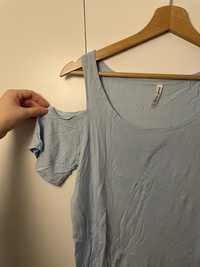Koszulka off shoulder tshirt błękitny opuszczane ramiona
