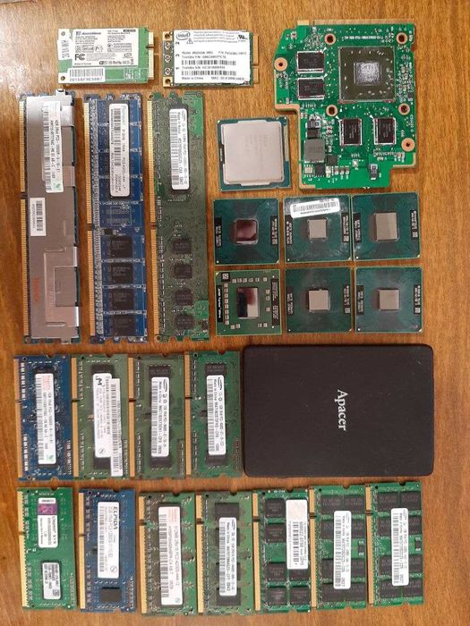 Процессоры,оперативка DDR2 и DDR3,модули WI-FI,видеокарта,SSD и другое