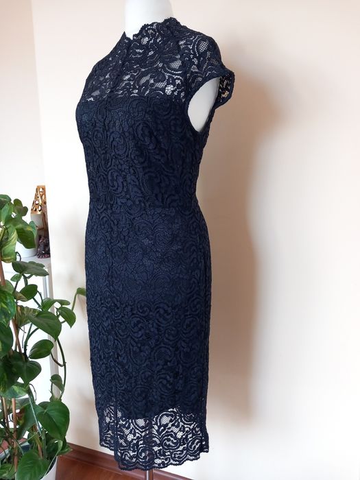 granatowa koronkowa midi sukienka roz.42