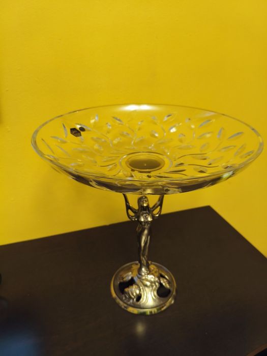 Kryształowa patera z mosiężną podstawą, Julia, rękodzieło.