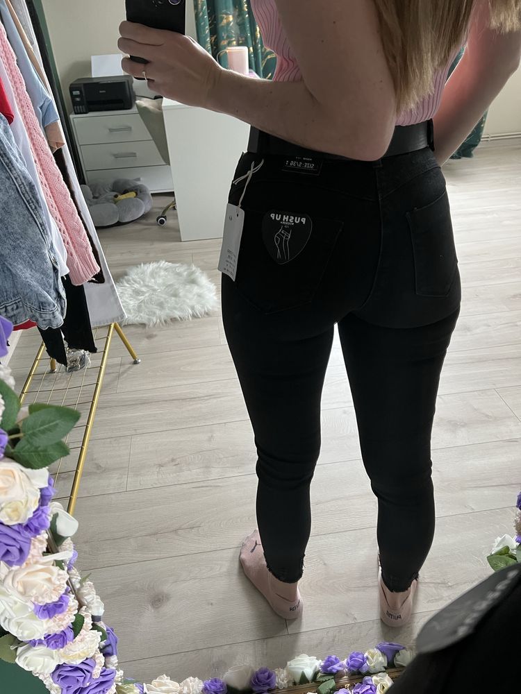 Spodnie rurki wysoki stan elastyczne skinny push up modelujace