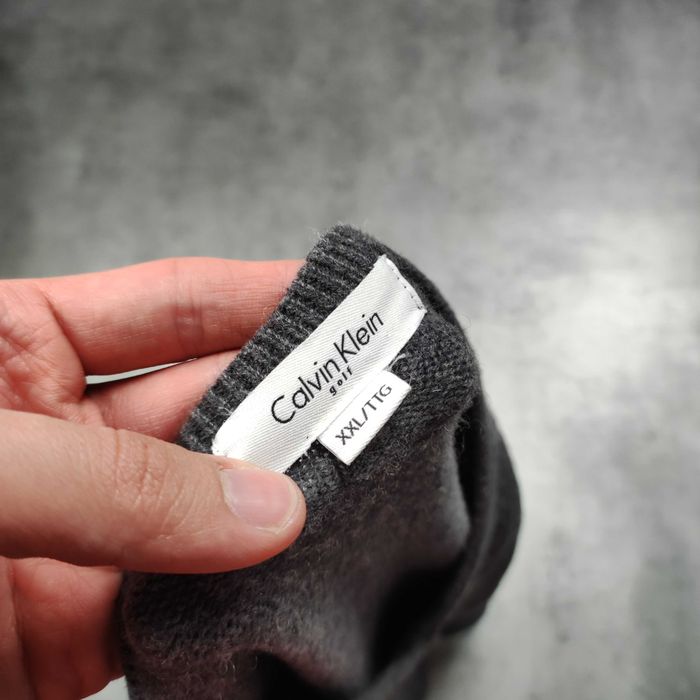 MĘSKI Elegancki PREMIUM Wełniany Sweter Haft Szary Calvin Klein Golf