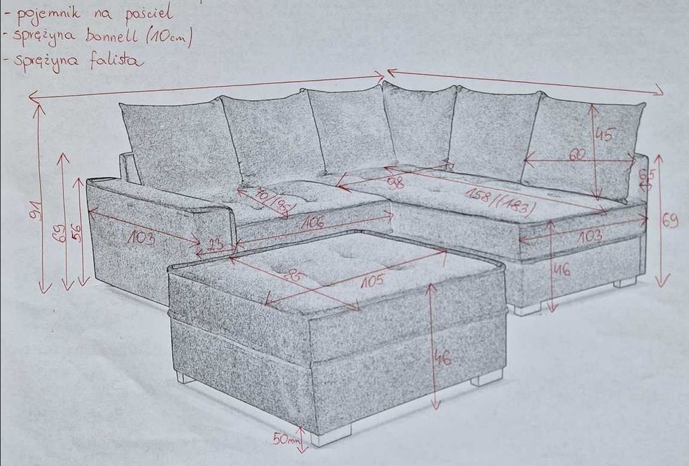 NOWY narożnik od ręki grafitowy z poduszkami WYPRZEDAŻ -60%