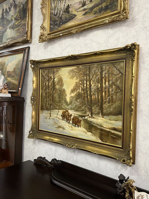 Картина старовинна «Зграя диких кабанів взимку»