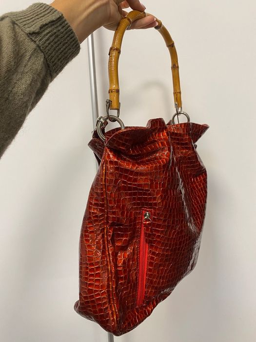 Tara Crystalle włoska torebka shoperka skora bambus bamboo bordowa