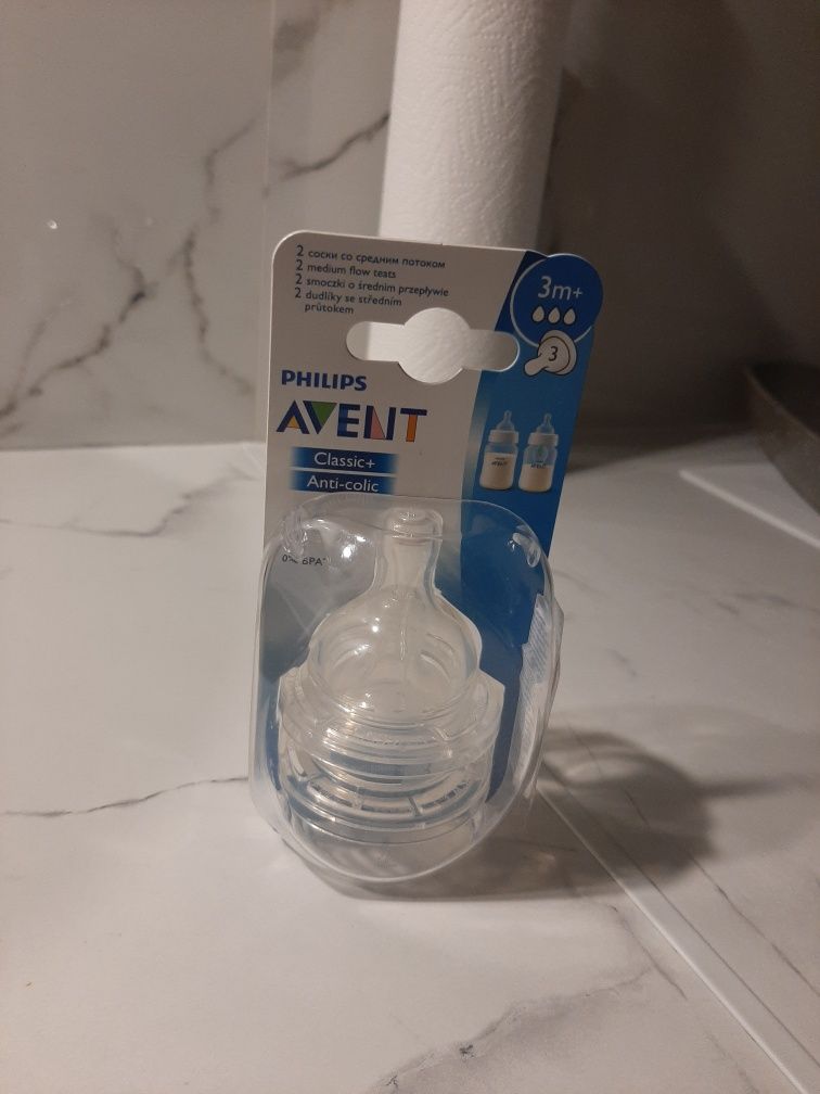 AVENT Smoczek średni przepływ 3m+ Anti-colic Classic+ 2 sztuki nowe