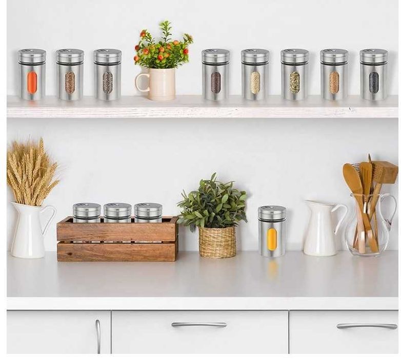 Zestaw słoiczków na przyprawy 12 SZT SZKŁO + STAL NIERDZEWNA